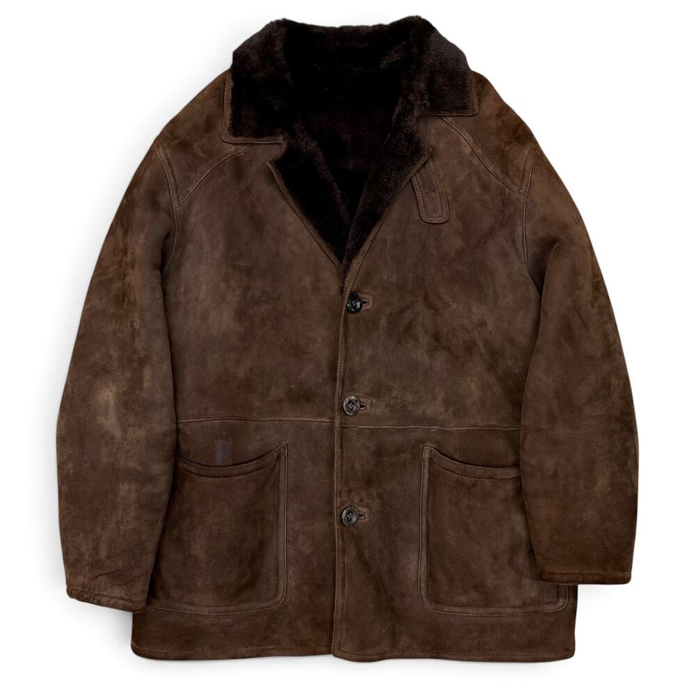 Vintage Bergdorf Goodman Gallotti Italian Shearling Suede Coat Mens XL Brown